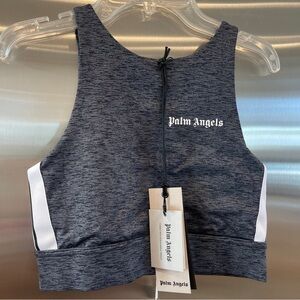 NWT Palm Angels Women’s Track Crop Top Grey Black Melange Sports Athletic Shirt